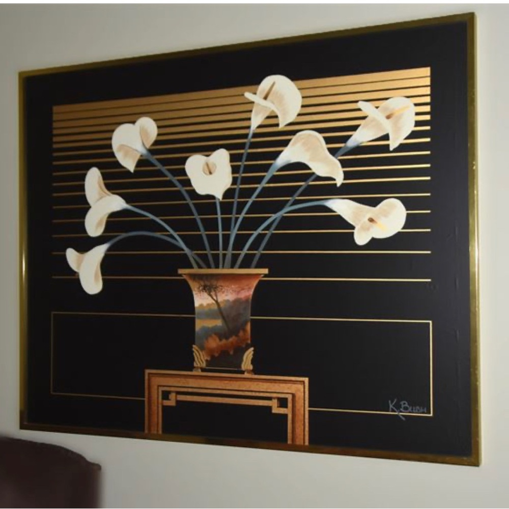 Vintage Gold-Framed "Calla Lily" by K. Bush Painting
